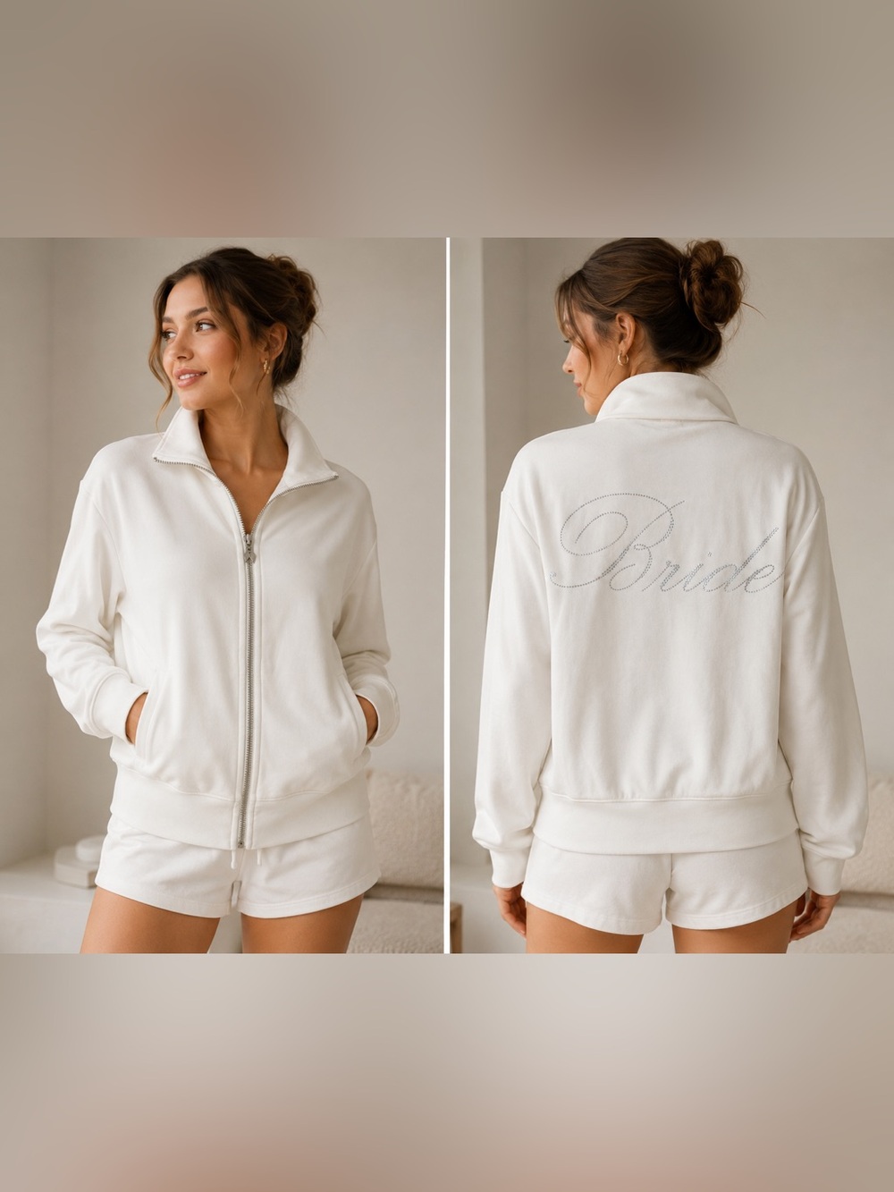 Victoria’s Secret White Rhinestone Bride Zip Up Sweatshirt Jacket size Medium